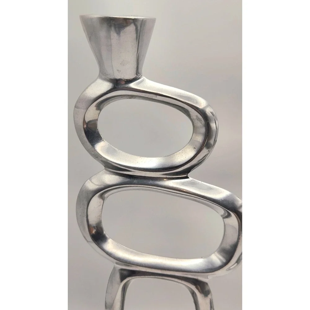 Modernist Candle Holders Brutalist Aluminum Armelent Sculptural Mid Century Pair